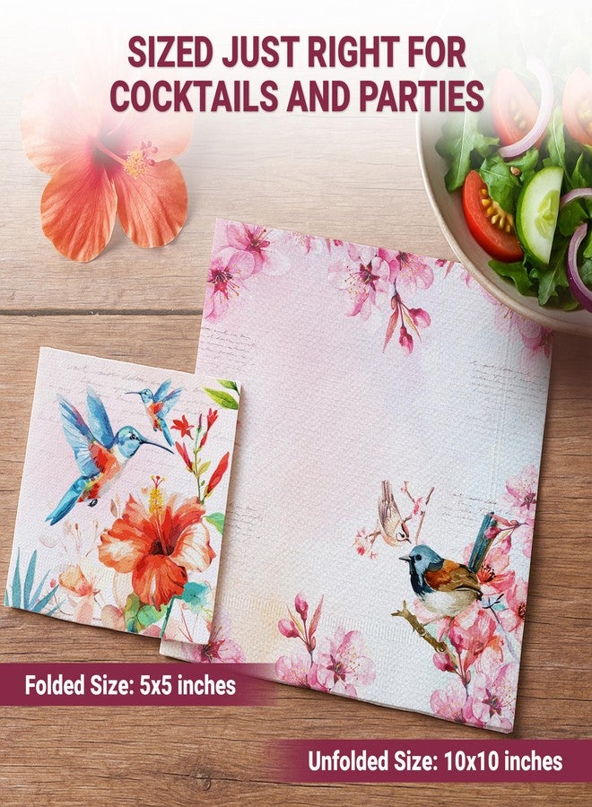 Decorably 100 Pack 3-Ply Disposable Bird Paper Napkins - 5x5in Folded Square 2 Designs for Beverage, Appetizers, Dinner, Tea Party, Garden Party, Bridal and Baby Shower, Birthday, Wedding - Image 3